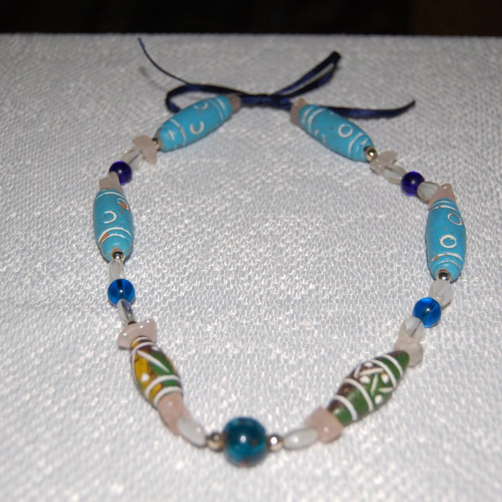 Choker Style Necklace Clay & Glass Beads